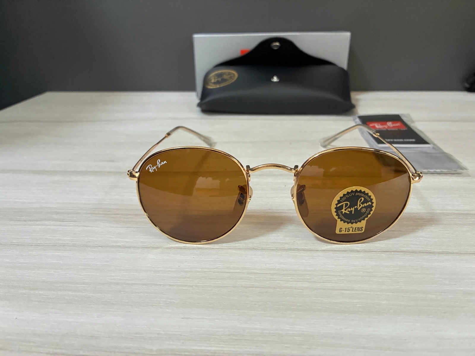 Gafas de sol Ray-Ban redondas doradas – Como nuevas – photo 4